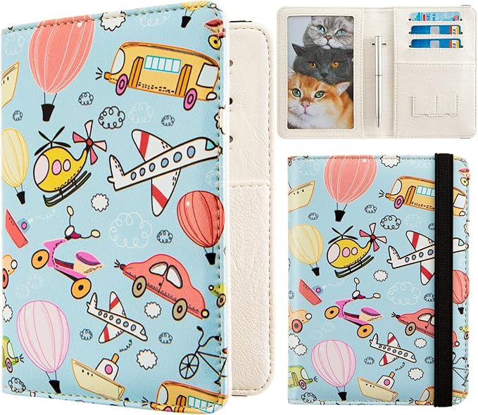 AIRMORS Passport Holder,Travel Organizer Passport Holder Girls Gifts Rfid Passport Photo Cute Passport Book for Women/Men (Airplane)