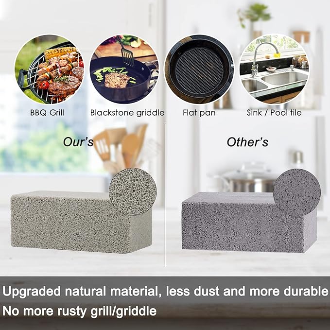 Blackstone Griddle Cleaning Brick Block Heavy Duty Grill Cleaning Stone Bricks Non Scratch Flat Top Seasoning Stone Griddle Scrubber Cleaner Remove Greases Stains Residue -3 Pack with Handle