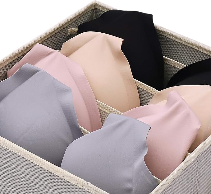 DIOMMELL Set of 4 Foldable Cloth Storage Box Closet Dresser Drawer Organizer Fabric Baskets Bins Containers Divider for Clothes Underwear Bras Socks Lingerie Clothing, Grey 22-0000