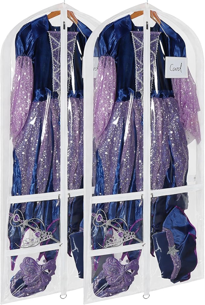 Univivi Clear PVC Dance Costume Bags, 50 Inch Garment Bag for Dance Competitions, with 3 Separated Medium Clear Zipper Pockets and 1 Large Back Zippered Pocket (White, 2 Pack)