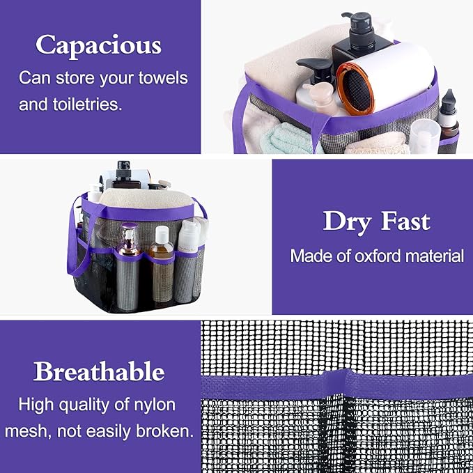 Attmu Mesh Shower Caddy Portable, Quick Dry Hanging Shower Tote Bag for College Dorm Room Essentials, Large Capacity Shower Caddy Dorm for Bathroom Gym Swimming
