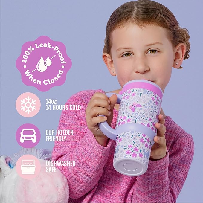 Ello Oasis 14oz Stainless Steel Toddler Tumbler with Handle & Retracting Straw, 100% Leakproof, Double-Wall Vacuum Insulated, Kids Water Bottle for School, BPA Free, Dishwasher Safe, Winging It