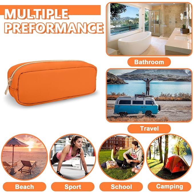Small Pencil Case Makeup Bag for Purse, Cute Pencil Pouch Preppy Nylon Makeup Brush Bag with Zipper, Girls Portable Stationery Storage Case Small Pen Bag for Office School College (Slim-Peach)