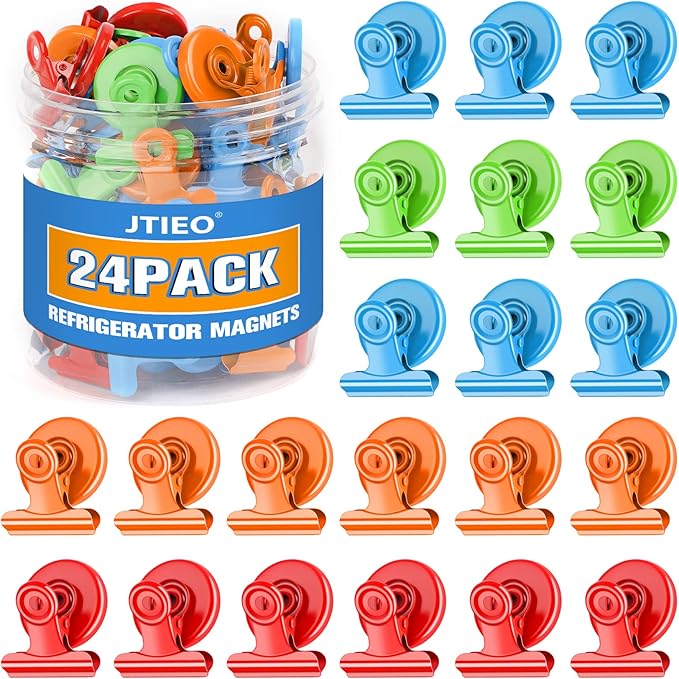 24 Pack Magnetic Clips Fridge Magnets Whiteboard Magnets, Magnet Clips for Teacher Supplies, Colorful Refrigerator Magnets for Photo Displays Memo Note