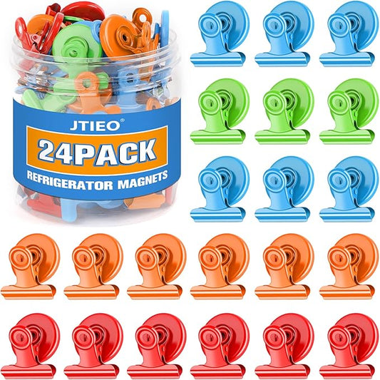 24 Pack Magnetic Clips Fridge Magnets Whiteboard Magnets, Magnet Clips for Teacher Supplies, Colorful Refrigerator Magnets for Photo Displays Memo Note