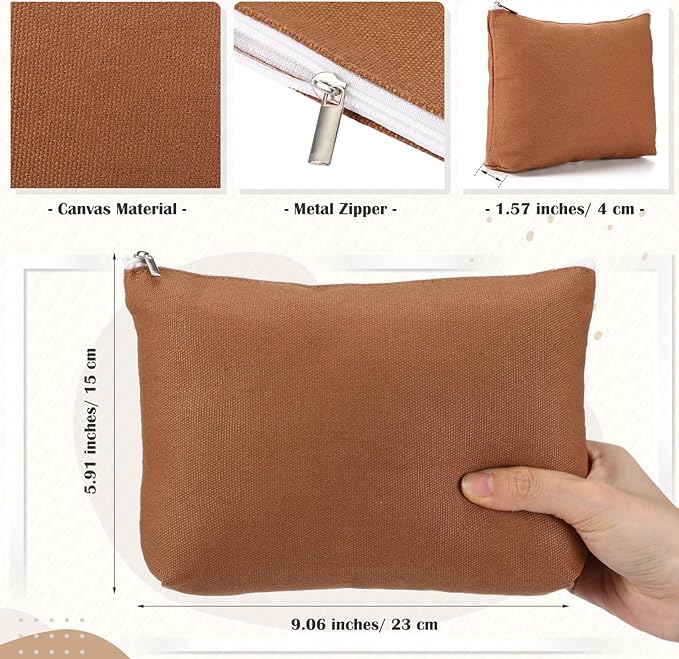 Reginary 10 Pcs Valentines Canvas Makeup Bags Bulk for Women Travel Toiletry Cosmetics Bags Blank DIY Pencil Pouch, Gift for Valentines Patrick's Day Wedding Bridal Shower Coworker(Neutral Color)