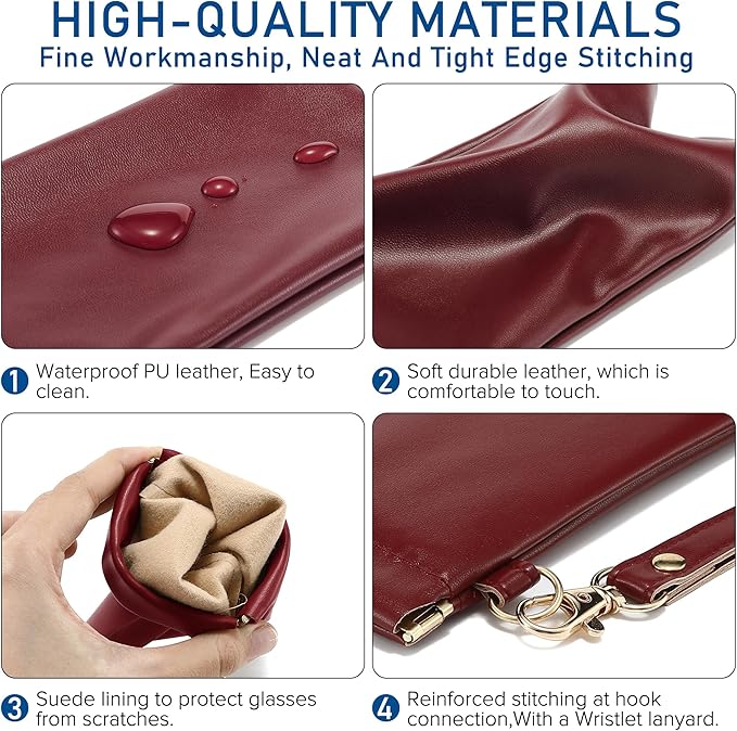 2Pack Leather Glasses Case for Women Men Book-like Hard Shell Eyeglass Bag With Carrying Strap Soft Sunglasses Pouch