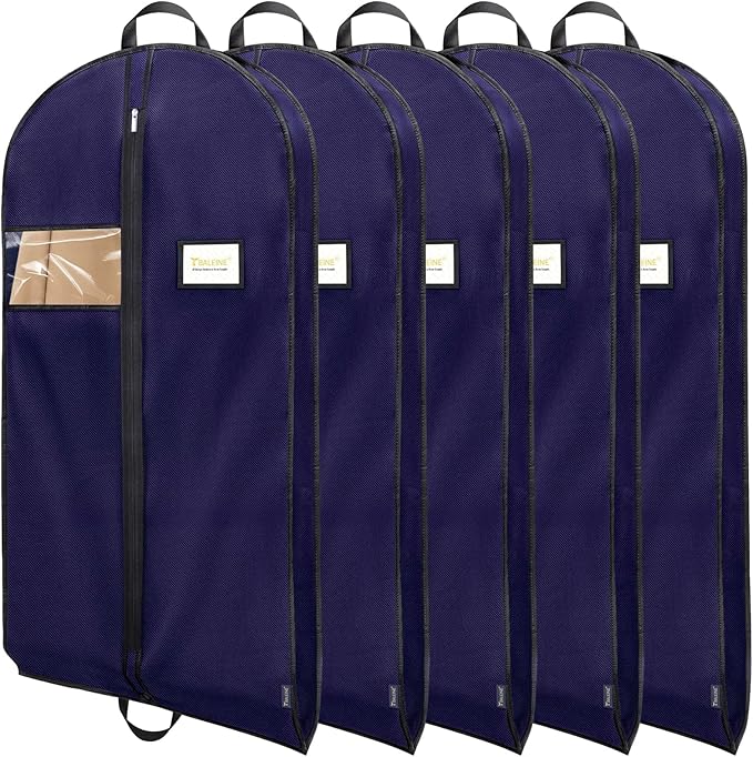BALEINE 5PK Heavy Duty Garment Bag with Shoe Storage Travel Bag for Dresses, Suit, Coats Travel Essential (54", Blue)