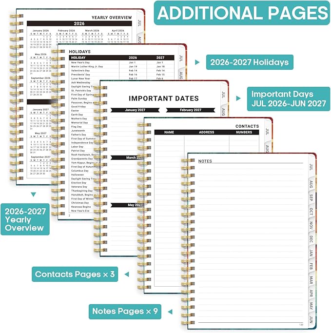 Academic Planner 2026-2027, Weekly and Monthly Calendar Book, July 2026 – June 2027, Hardcover Planner with Tabs, Perfect for Teachers, Students, Women & Men, A4 (8.5" x 11") - Wood