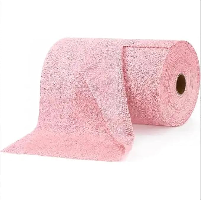 Microfiber Cleaning Cloths Roll – 50 Pack | Tear-Away Towels – Reusable| Ultra Absorbent| Washable Rags for Kitchen| House, Car, Garage | Eco-Friendly Microfiber Cleaning Supplies (Pink)