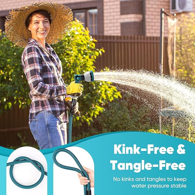 Garden Hose 25ft, Non-Expanding Water Hose Ultra Lightweight, Kink-Free, Sturdy, Flexible, Abrasion Resistant Hose for Yard, Lawn, Outdoor, Marine and Camper