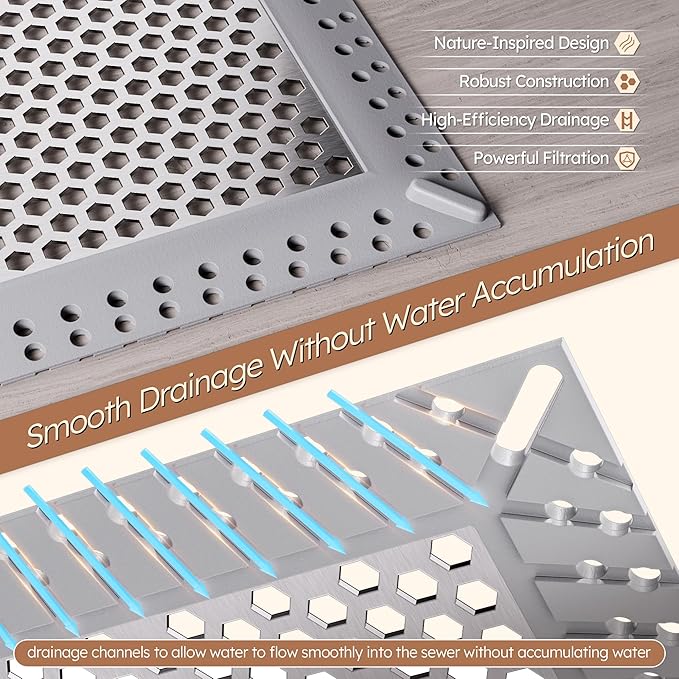 Not Moving Shower Drain Hair Catcher,Effective Hair Catcher Shower Drain,Square Flat Shower Drain Cover Protector Filter,Efficient Drainage,Hair Trap Stopper (Gray, 6 inch)
