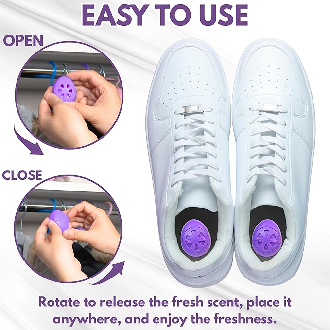 Air Jungles Shoes Deodorizer Ball 6 Count, Lavender Scent, Odor Remover Balls for Sneakers, Gym Bags, Lockers, Closets, Hampers, and Drawers. Essential Oil Provides Natural Freshness