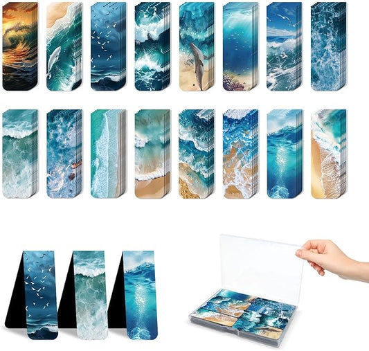 96 Pieces Magnetic Bookmarks Magnet Page Markers - Book Marks for Reading Women & Men with Storage Boxes - Cute Magnet Bookmark Clips for Reading Pleasure（Ocean）