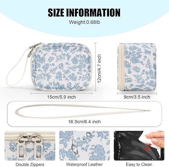 Relavel Mini Makeup Bag with Led Mirror, Small Floral Cosmetic Bag with 3 Light Modes, Rechargeable Portable Makeup Pouch with Hands-Free Wrist Strap for Pool Parties丨Work Touch-Ups丨Travel