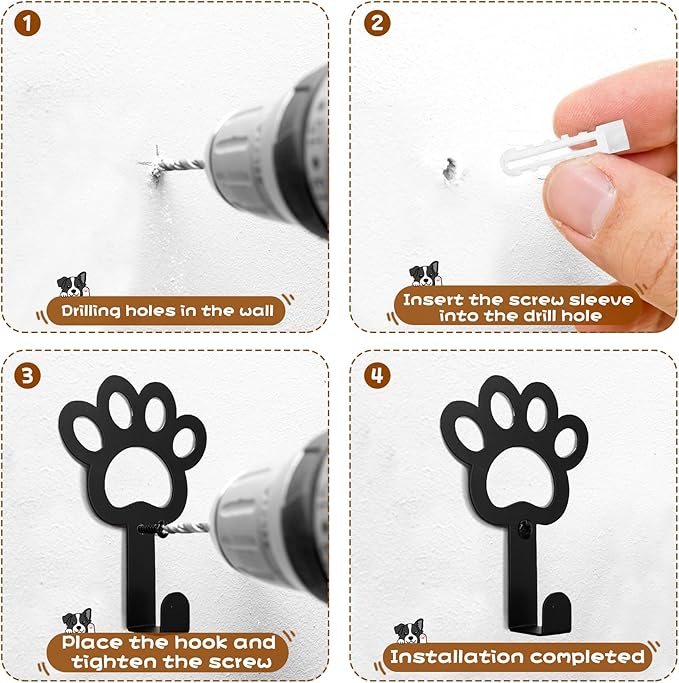 8PC Dog Leash Hooks for Wall Cute Metal Cat Leash Holder Wall Mounted Key Hooks Pet Accessory Holder for Entryway Hallway Kitchen Office, Pet Themed Gifts, Great Gift for Dog and Cat Lovers