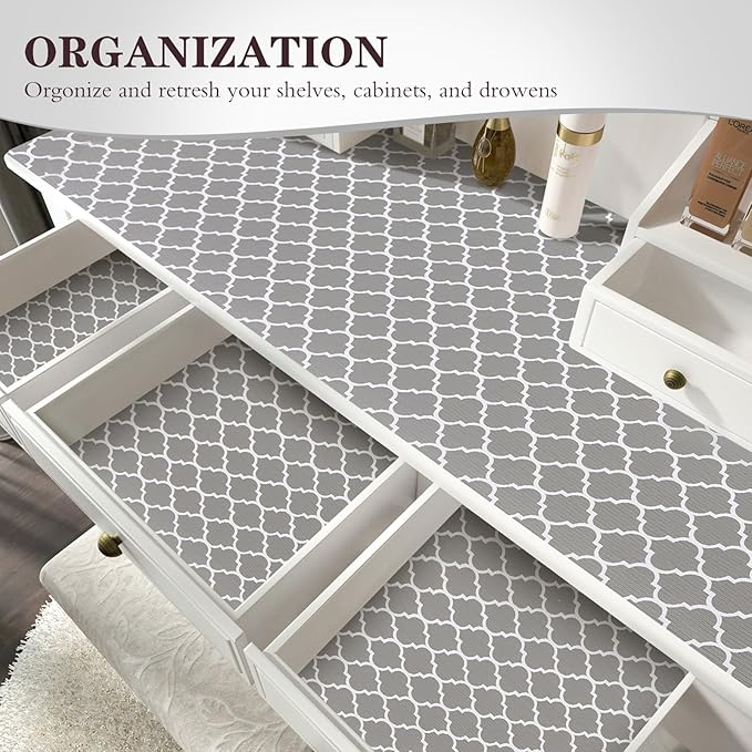 Drawer and Shelf Liner, Non-Slip Kitchen Cabinet Liners Non-Adhesive Thick Strong Grip Waterproof Washable Mats Protect Dresser Shelves Cupboard Bathroom Cabinets, Gray, 18 in X 30 FT