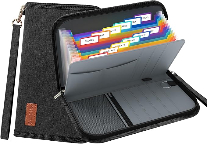 Receipt Coupon Organizer,13 Pocket Mini Accordion File Organizer with Card Holder,Expandable Ticket Storage & Card Case with Sticky Label,for Purse,Home,Car Glovebox,Zipper Closure,8.4 x 5.3in