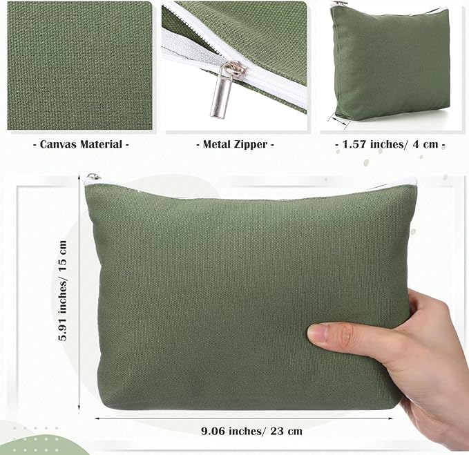 Reginary 10 Pcs Valentines Canvas Makeup Bags Bulk for Women Travel Toiletry Cosmetics Bags Blank DIY Pencil Pouch, Gift for Valentines Patrick's Day Wedding Bridal Shower Coworker(Green)