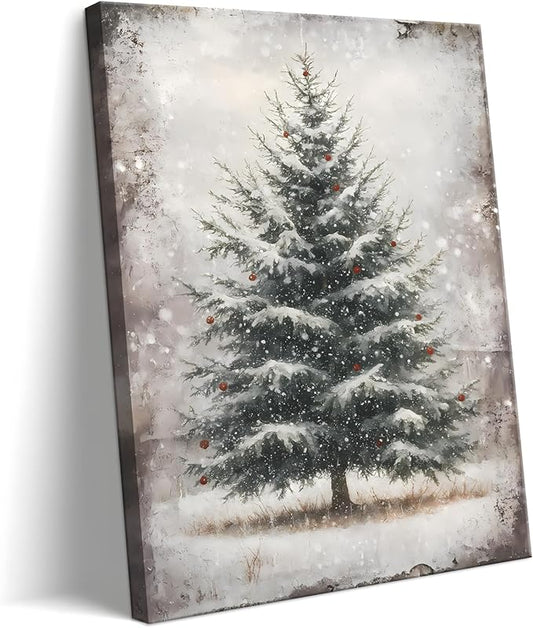 Vintage Christmas Wall Art Framed - Pine Tree Pictures Wall Decor, Winter Navidad Painting Decorations for Home Indoor, Rustic Christmas Canvas Prints, Nostalgic Navidad Decorations 16x124 Inch