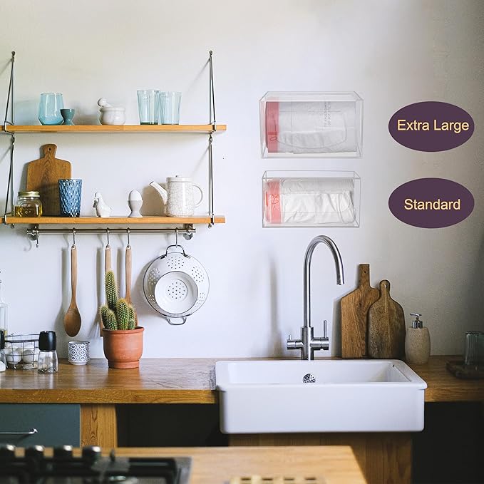 Trash Bag Dispenser Roll Holder - Wall Mount and Under Sink, Clear Acrylic Cabinet Kitchen Organizer Storage Box for Garbage and Shopping Bags