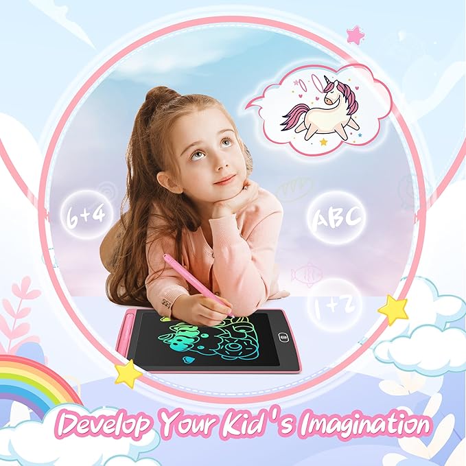 2 Pack LCD Writing Tablet for Kids, 8.5 Inch Colourful Doodle Board Drawing Pad, Travel Games Learning Toys, Birthday Christmas Gifts Toys for 3 4 5 6 7 8 Year Old Girls Boys (Blue+Pink)