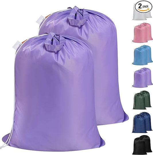 Polecasa Heavy Duty Large Laundry Bag with 130gsm Tear Resistant Fabric and Handles, Easy to Carry Durable Dirty Clothes Drawstring Bag, Perfect for College Dorm, Travel, 2 Pack 28”x36”, Purple