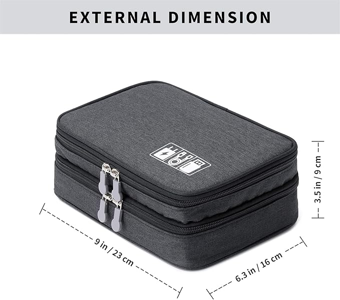 Lanola Travel Cable Organizer Bag, Electronic Accessories Case Portable Double Layer Cable Storage Bag for Cord, Phone, Charger, Flash Drive, SD Card, Personal Items - (Black)
