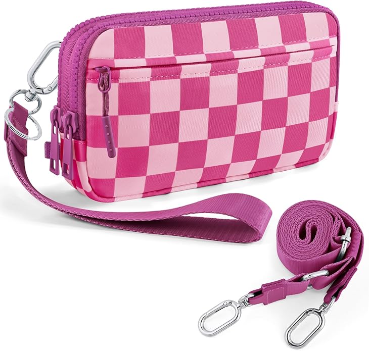 Checkered WristleWallets for Women, RFID Wallet Crossbody with 4 Zippers, Credit Card Holder Cell Phone Organizer