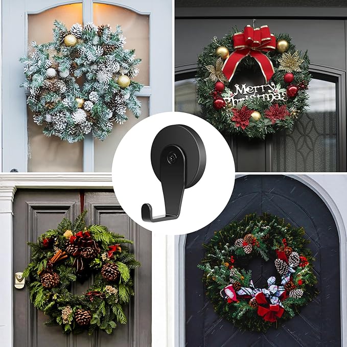FYY Magnetic Wreath Hanger, 2 Pack Heavy Duty Magnets with Hook for Refrigerator, Christmas Decoration Magnetic Hooks for Metal Front Door, Cruise Hook Hanger for Hanging Cabins Grill Coat Pattern 1
