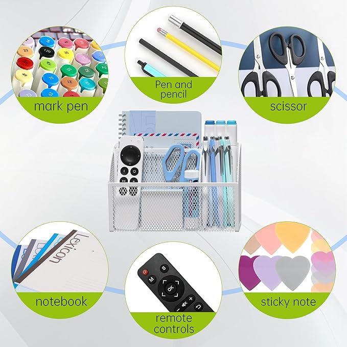 YINGHUA Strong Magnetic Pen Holder for Whiteboard and Refrigerator 3 Compartments Metal Mesh Organizer Space Saving Shelf for Office School Home and Locker - White