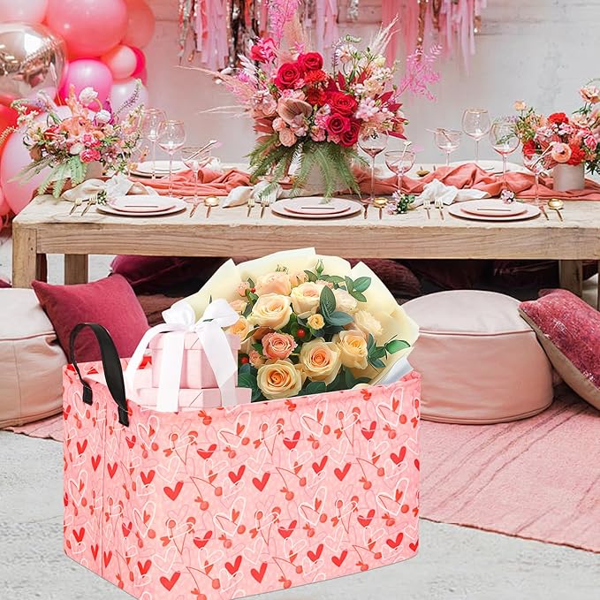 KUNRO Rectang Heart Storage Basket Gift Shelf Basket Storage Bin, Nursery Basket Organizer Box for With Handles for Room Deco