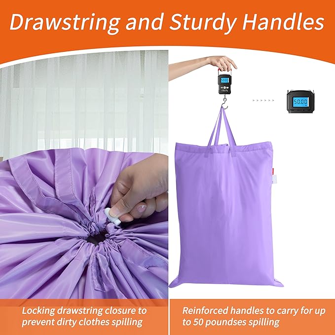 Polecasa Heavy Duty Large Laundry Bag with 130gsm Tear Resistant Fabric and Handles, Easy to Carry Durable Dirty Clothes Drawstring Bag, Perfect for College Dorm, Travel, 2 Pack 28”x36”, Purple