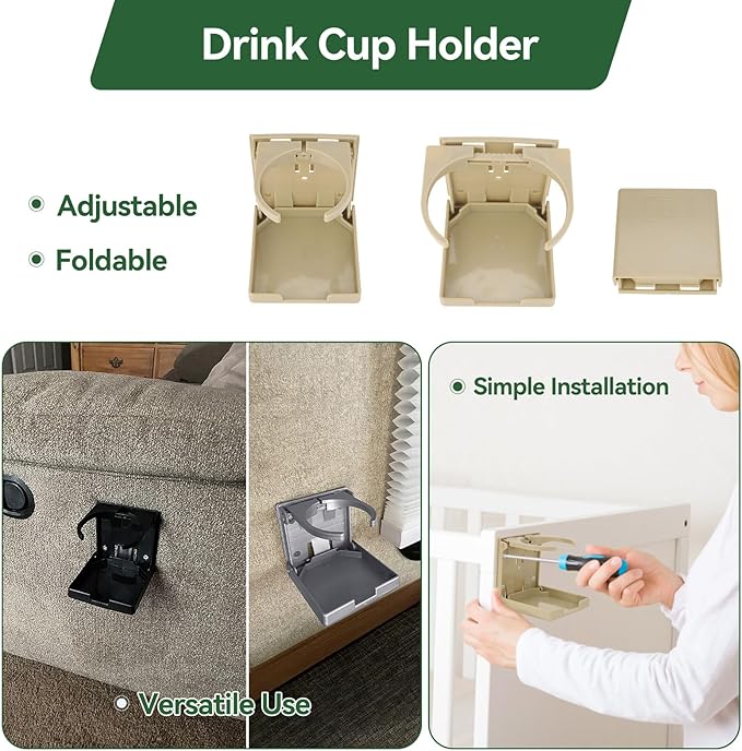 2pcs Adjustable Folding Cup Holder Automotive Water Drink Bottle Holder, fit Most Size Mugs Bottle, with Screws and Tapes, for Car Auto Truck RV Boat Van Camper Caravan Marine Yacht (Beige)