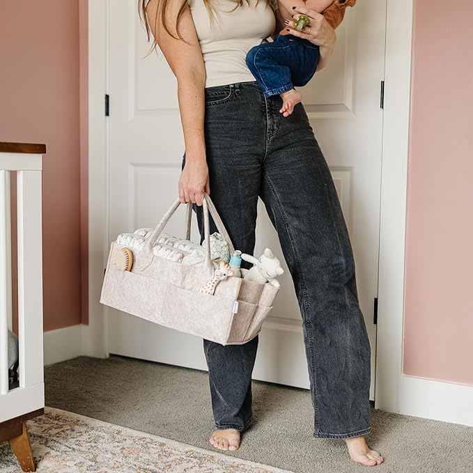 PUTSKA Baby Diaper Caddy Organizer - Nursery Storage Basket for Diaper Station, Baby Basket Shower Gifts List and Registry Must-Haves, Newborn Essentials, Nursery Decor for Boy or Girl-DarkMocha,Large