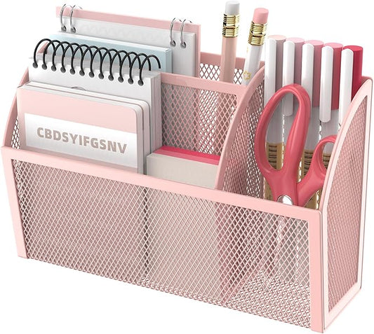 DALTACK Magnetic Pencil Holder Shelf for the Whiteboard, 3-Grid Mesh Pen Refrigerator Organizer, Locker Accessories for Home, School, and Office, Pink (3-GridPink)