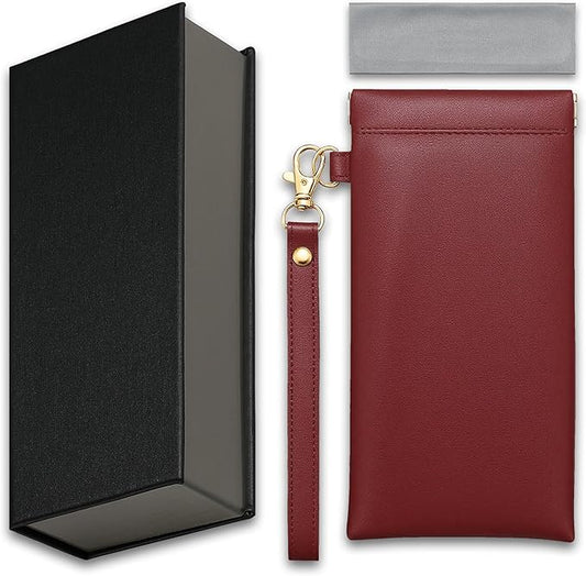 2Pack Leather Glasses Case for Women Men Book-like Hard Shell Eyeglass Bag With Carrying Strap Soft Sunglasses Pouch