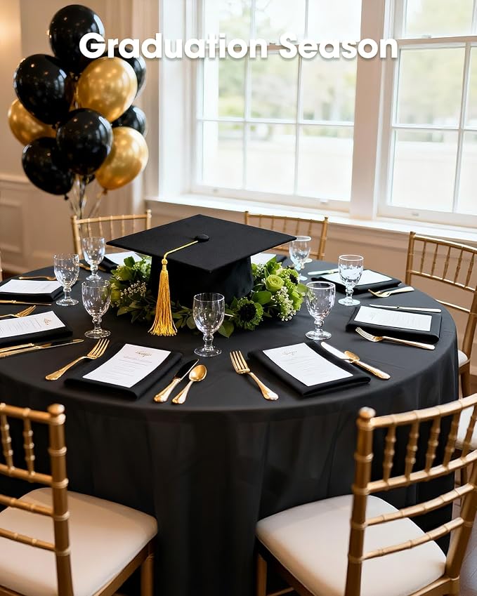 Pureegg Plastic Table Cloth Disposable 10 Pack, 84'' Round Table Cloths, Halloween Party Decorations, Summerween Decor, Halloween Tablecloths, Round, Plastic Cover, Leakproof & Sturdy, Black