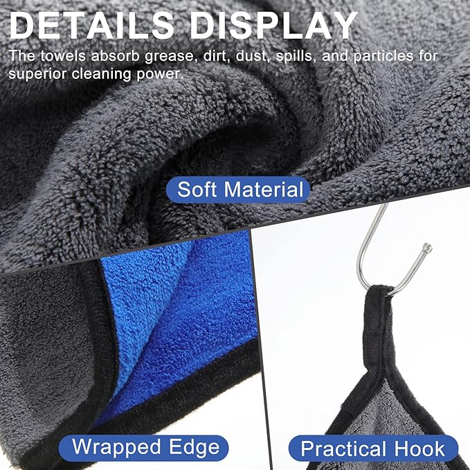 Nuenen 20 Count Microfiber Cleaning Towels for Cars 800 GSM Thick Plush Microfiber Cleaning Cloth Dusting Cloth Auto Detailing Absorbent Towels for Car Kitchen Window, 15.75 Inch (Grey and Blue)