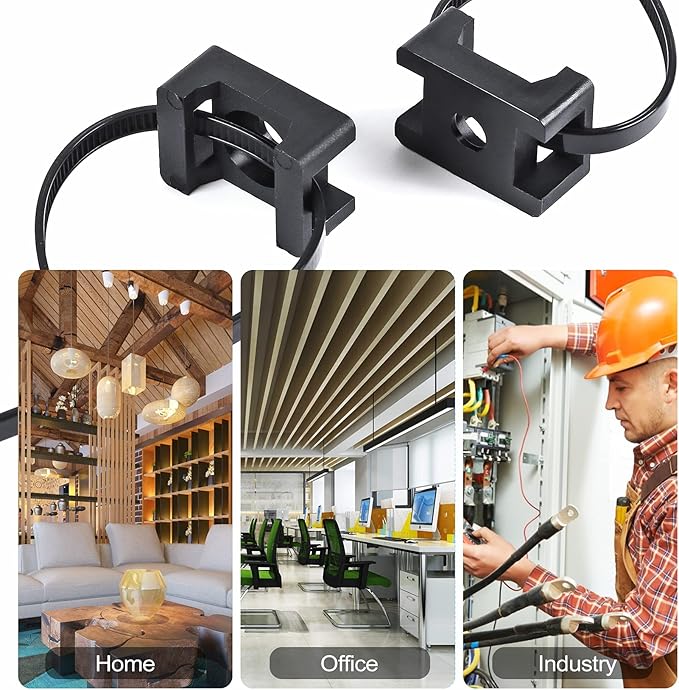 XHF 100 Pcs Cable Zip Tie Saddle Type Mounts Base with 100 Pcs 8" Cable Ties and 100 Pcs Tapping Screw, Wire Cable Clips Organizer Holders Clamps Black