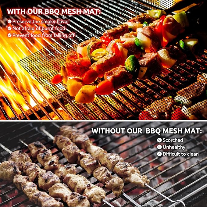 Dailyart Grill Mesh Mat - Set of 5 Non-Stick Mesh Grill Mats for Outdoor Grill -Even Heating&Easy to Clean& Reusable Outdoor BBQ Accessories, Works on Gas, Charcoal, Electric Grills 15.75 x 13 Black