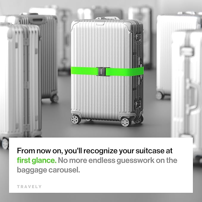 TRAVELY Luggage Straps - Particularly conspicuous & Secure - Incl. 2 Name Tags - Luggage Strap Ideal crosswise - [Set of 2]