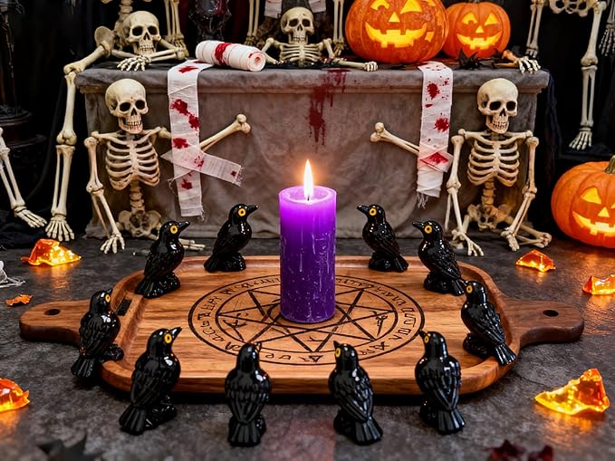 100 Pcs Halloween Miniature Crows Ravens Decor Mini Resin Crows Black Bird Figurines for Halloween Gothic Decor, Home Tabletop Shelf Centerpieces, Party Favors Gift,with Storage Box