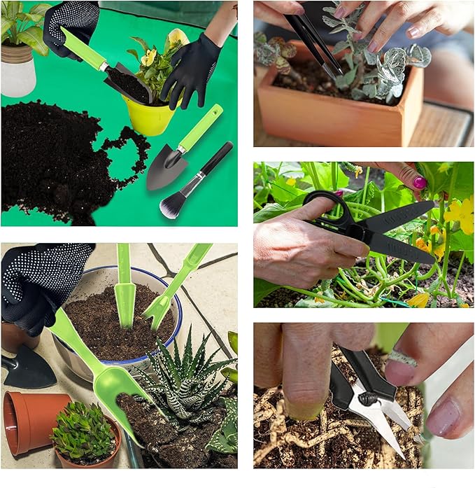 WNJ Plant Repotting Mat for Garden, 2 PCS Waterproof Potting Mats, Foldable Indoor Plant Mat, Portable Mini Garden Tool Set, 12 PCS Succulent Garden Tool Set,Square Garden Potting Tray,Gifts for Women