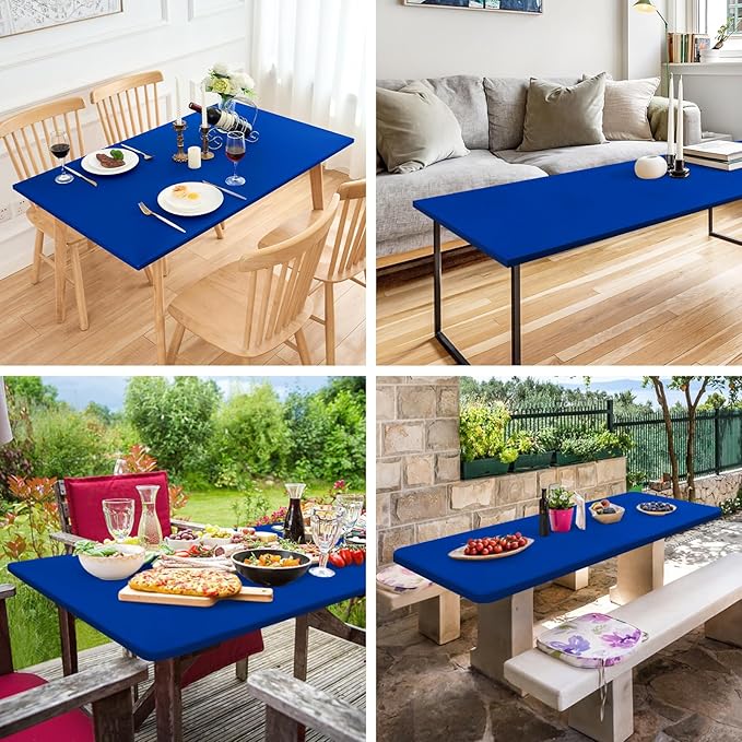 NEWISHER Fitted Rectangle Tablecloth 42 x 72 Inch Elastic Spandex Polyester Table Cover Royal Blue Washable Table Top Cap Cover for Dining Picnic Camping Indoor and Outdoor
