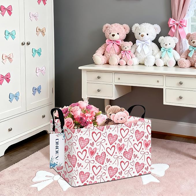 Rectangular Pink Love Girl Basket Waterproof Storage Bin Gift Basket Children's Toy Organizer Box Room Love Decoration(Pink Hearts)