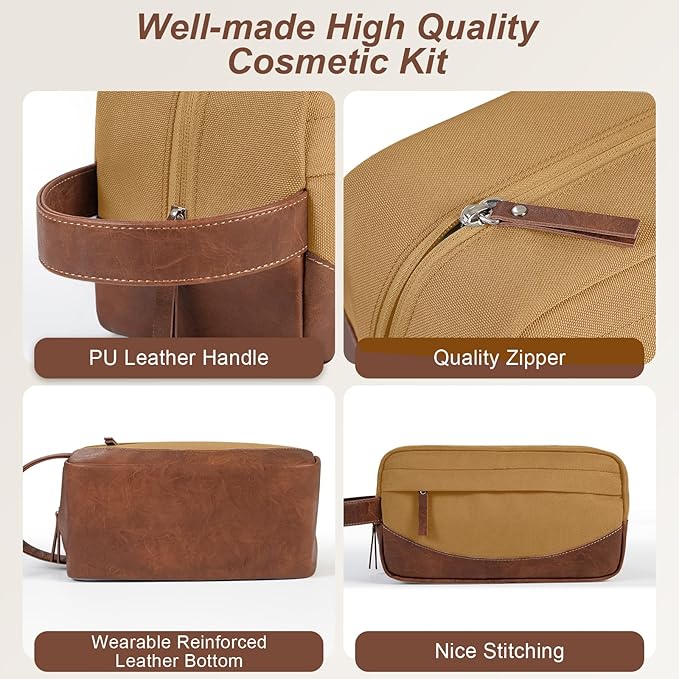 Travel Toiletry Bag for Men, Hanging Toiletry Organizer, Water Resistant Shaving Kit with Large Capacity for Travel Accessories (Brown, Medium)