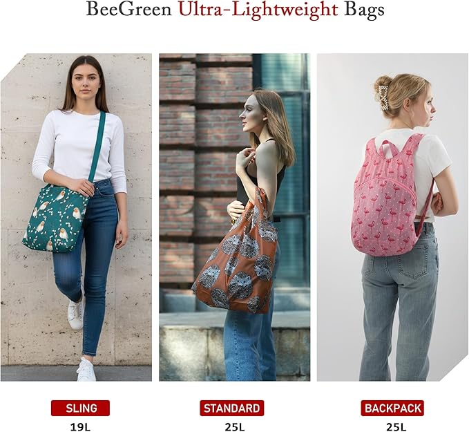 BeeGreen Black Red House Ultimate Crossbody Tote Bag - Reusable Grocery Shopping Bag - Foldable Compact Portable Lightweight Duffle Bags
