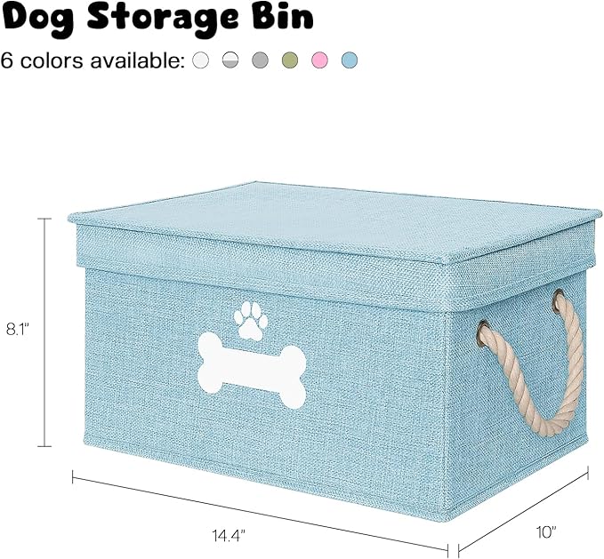 Dog Toy Basket with Lid, Dog Basket for Toys, Dogs Toy Box with Cotton Rope Handles, Collapsible Storage Bins for Pet Toys, Dogs Storage Organizer, Blue