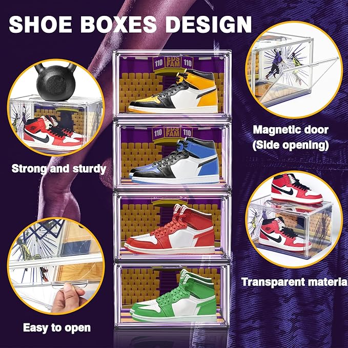 Acrylic Shoe Box Display Transparent Basketball Sneaker Shoe Organizer Storage Bins Clear Plastic Stackable Handbag Purse Hats Organizer Containers with Lids, 1Pack Size 14